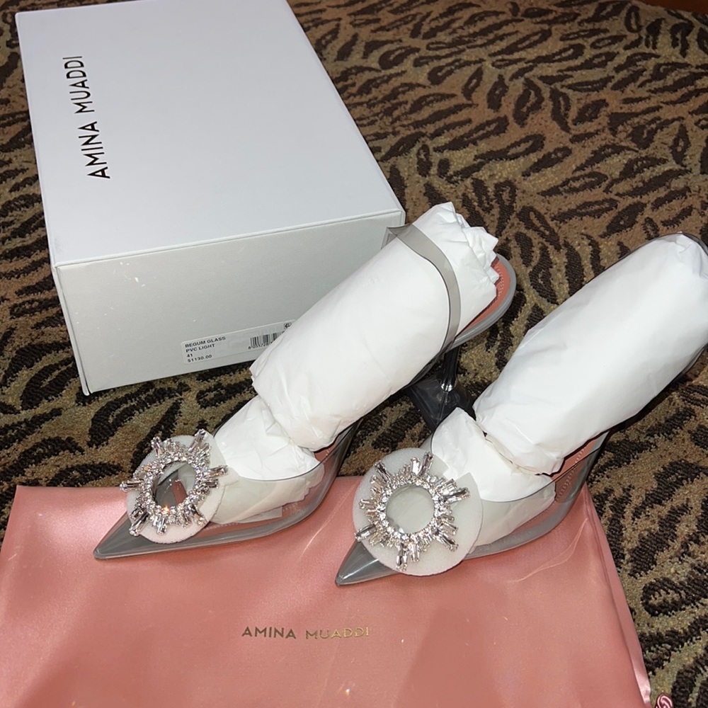 Amina muaddi begum pumps clear gray